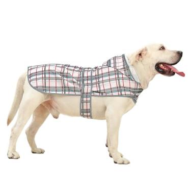 Imagem de Capa de chuva para cães grandes com capuz e orifício de coleira, jaqueta de chuva impermeável para cães grandes, poncho de chuva refletivo para cães