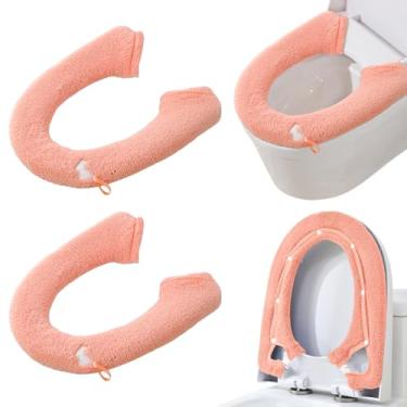 Imagem de HADEEONG 2 peças de capa de assento de vaso sanitário, almofada de assento de vaso sanitário de pelúcia macia mais grossa aquecedor de assento de vaso sanitário com botões fixos esticáveis de fibra