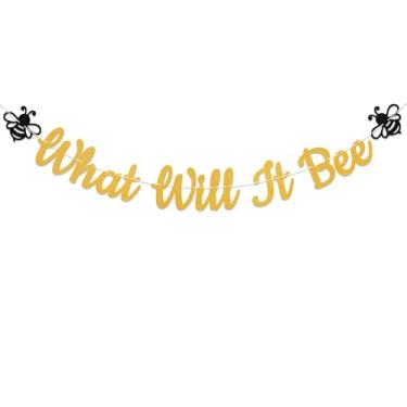 Imagem de What Will It Bee Banner - Bumble Bee Baby Shower Gender Reveal Party Decorations, He or She What Will It Bee Gender Reveal Party Decorations Gold Glitter
