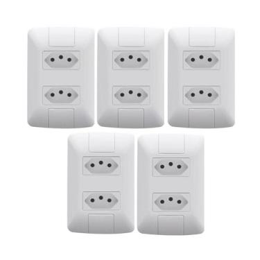 Imagem de Kit 5 Tomadas Dupla 2p+t 10a + Placa Aria - 10 A 250 V na cor Branco -