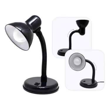 Imagem de Luminária De Mesa Articulável Bivolt 110/220 Abajur Flexível Estrutura Preto Base Metálica | Bocal E27, 30cm, Cabo 75cm – Ideal para Estudo, Escritório, Leitura e Home Office.