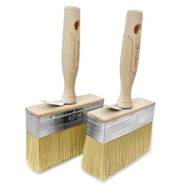 Imagem de ROLLINGDOG Pincel para manchas de deck de 14 cm - pincel de cal com cabo de madeira, pincel grande aplicador para parede, madeira, cerca, pintura de chão