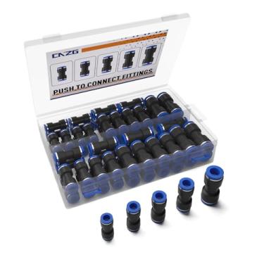 Imagem de CNZG PNEU 60 peças de acessórios de mangueira de ar pneumático conexão rápida empurrar para tubulação tubo de água 6 mm 8 mm 10 mm 12 mm kit PU