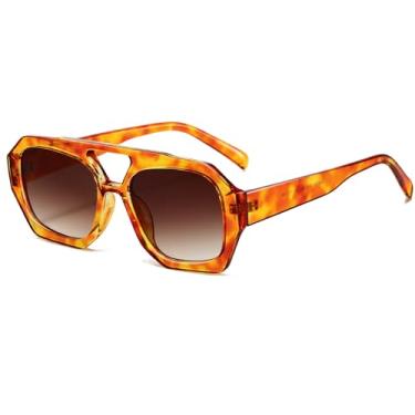 Imagem de Breaksun Óculos de sol aviador retrô para mulheres e homens, modernos, anos 70, hexagonal, quadrado, ponte dupla, óculos de sol vintage, A2 laranja tartaruga/marrom dégradé, MM