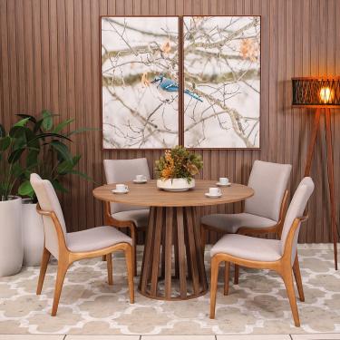 Imagem de Kit Mesa De Jantar Redonda 120cm Gabi Noronha Com 4 Cadeiras Garbo Cinza Claro