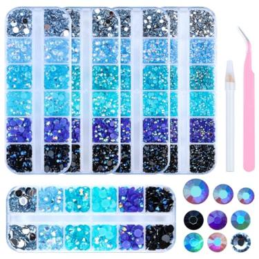 Imagem de Sinyanail Kit de strass multicolorido, 12780 peças, cristais mistos de 2 a 6 mm AB Flatback Jelly Sereia Pérola Strass Pedras Preciosas com Caneta Pick Up e Pinça Curva (5 caixas-azul)