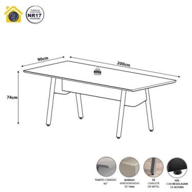 Imagem de Mesa de Reunião 2,00m para 8 Pessoas c/ Tampo Chanfrado F5 - F5 Office