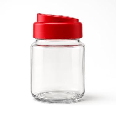 Imagem de Kit 10 Unidades Açucareiro de Vidro 240 Ml com Tampa de Plástico 9cm x 7cm (Vermelho)