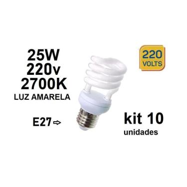 Imagem de Kit 10 Lâmpadas Espiral 25W 220V 2700K Luz Br Quente Amarela