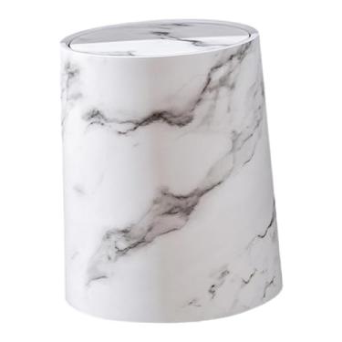 Imagem de Ｂｅｓｇａ Lixeira de imitação de mármore com tampa articulada para quarto, elegante, decorativa, versátil e fácil de limpar, White Size L