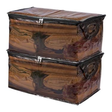 Imagem de 2 peças de sacos de armazenamento de roupas transparentes, organizador de soluções de grande capacidade, sacos de mudança extra grandes para roupas, edredons, cobertores, roupa de cama com zíper e