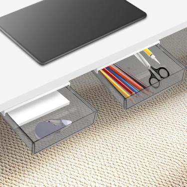 Imagem de DJAPWPX 2 gavetas de plástico embaixo da mesa, gaveta de armazenamento escondida embaixo da mesa, caixa de armazenamento de mesa de encaixe de trilho deslizante fácil de acessar para escritório em