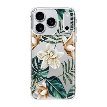 Imagem de Blingy's Capa para iPhone 17 Pro Max, estampa de flores da selva tropical com design de folhas de palmeira capa protetora transparente de TPU macio de 6,9 polegadas (samambaia de pétala branca)
