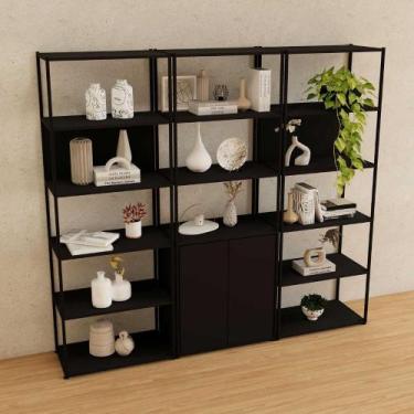 Imagem de Estante Industrial 3 Torres Portas Prateleiras Metal Madeira - F5 Offi