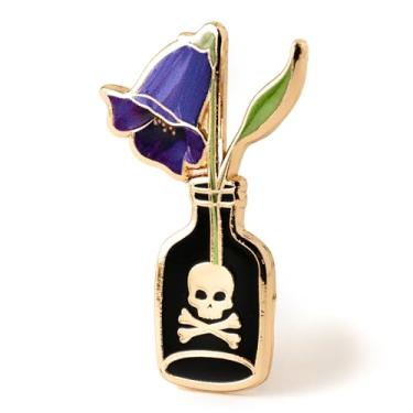Imagem de Broche de esmalte rígido com flor de beladona venenosa, presente simbólico de fantasia, acessório exclusivo para amantes da natureza e colecionadores, garrafa de veneno