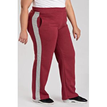 Imagem de Calça Feminina Plus Size Wed Leg Moletom Faixa Lateral Cós com Elástic