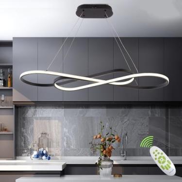 Imagem de Likflyer Luminária pendente de LED, lustre moderno, lustre de LED preto regulável para sala de jantar, luminária sobre mesa, iluminação moderna de ilha de cozinha com controle remoto, lâmpadas de teto