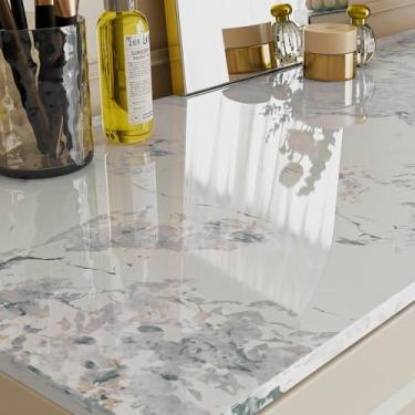 Imagem de Stickyart Papel de contato de mármore brilhante 91,4 x 406,4 cm à prova d'água papel de parede de mármore branco cinza cozinha granito papel de contato para bancadas papel de parede de granito