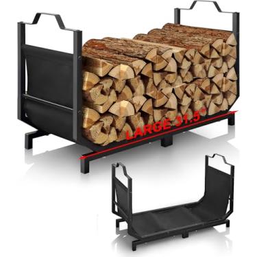 Imagem de Rack de lenha de 81 cm para uso externo e interno com bolsa à prova de vazamento, suporte de lenha resistente para madeira, suporte de madeira de metal para lareira, pátio, deck, ferramenta