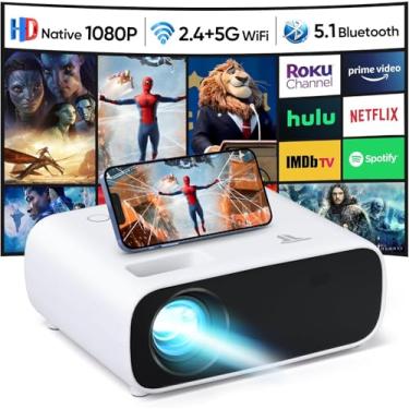 Imagem de Projetor com WiFi e Bluetooth, projetor portátil 1080p nativo, mini projetor externo 500 ANSI Home Theater, compatível com HDMI/USB/AV/Smartphone/TV Box/Laptop