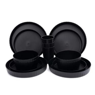 Imagem de Conjunto de louça de plástico de palha de trigo para cozinha, 24 peças, para 6, pratos seguros para micro-ondas e lava-louças