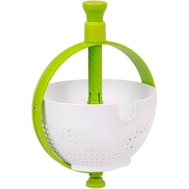 Imagem de Centrífuga Manual para Salada, Escorredor de Legumes com Manivela Giratória, Base Antiderrapante, Branco e Verde, 25 cm