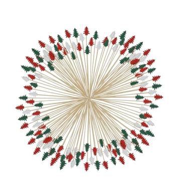 Imagem de 100 peças de palitos de coquetel de árvore de Natal - espetos decorativos de comida para bebidas, aperitivos, cupcakes, travessas de frutas - palitos de festa de Natal e enfeite de bebida (3 cores)