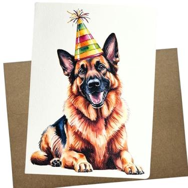 Imagem de Whitman and Daughter Cartão de aniversário de pastor alemão, papel de feltro texturizado premium, em branco dentro, 12 x 18 cm, com envelope Kraft, feito nos EUA - 1269