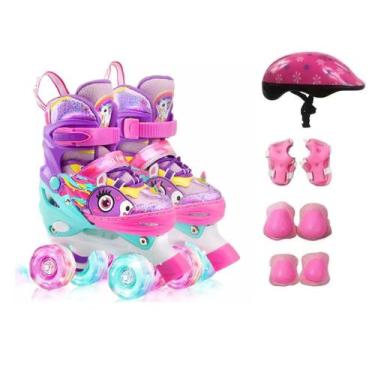 Imagem de Patins Infantil Unicórnio Ajustável Kit Proteção Led - Pro Baby, 36/38
