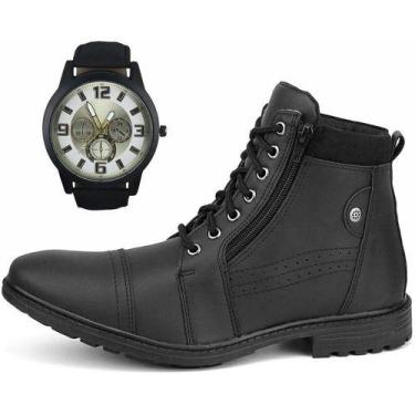 Imagem de Bota Masculina Casual Zíper Lateral Com Relogio - sapatoway, Preto, 41