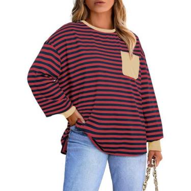 Imagem de Blusa feminina Eytino plus size de outono, manga comprida, listrada 2x