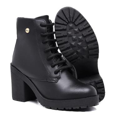 Imagem de Bota Feminina Coturno Tratorado Salto Médio Grosso Zíper Preto - Hype,