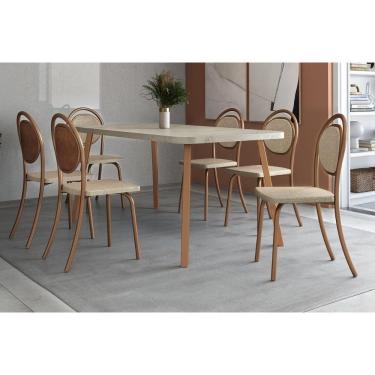 Imagem de Sala de Jantar Completa Stellar 1597 Aço c/ Tampo Madeirado 160x90cm e 6 Cadeiras 1738 Rose/Petra - Rose/Areia - Caramelo - Carraro