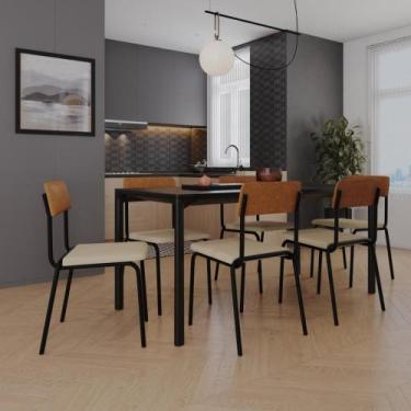Imagem de Conjunto 4 Cadeiras de Jantar Fit Tecido Mesclado Est.Preta - Metalig
