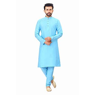 Imagem de Tathastu Conjunto de pijama masculino Kurta de seda bordada-KP4012F-38-azul-celeste