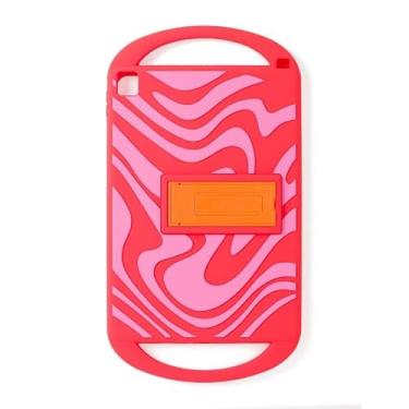 Imagem de Komar Kids Capa infantil de silicone redemoinho ou listras com suporte compatível com iPad de 10,2 polegadas (7ª/8ª/9ª geração), vermelho/rosa