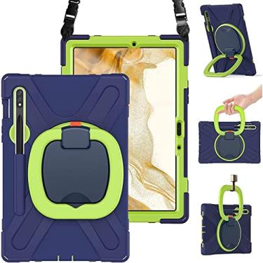 Imagem de Capa para Galaxy Tab S8+/S7 FE/S7+ 12,4 polegadas, capa de silicone resistente com suporte de caneta S, alça de alça, suporte estável, alça de ombro para Samsung Tab S7Plus/S8Plus/S7FE (azul marinho + verde)