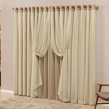 Imagem de Cortina Monte Real 3,00m x 2,50m Tecido Blackout Voal Trabalhado Xadrez Sala Quarto - Chocolate