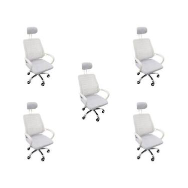 Imagem de Kit 5 Cadeiras Escritório Diretor Mesh Encosto Branco + E-book - Ofici