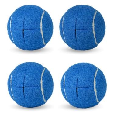 Imagem de 4 bolas de tênis pré-cortadas para andadores – Bolas deslizantes resistentes com almofadas de feltro para andadores e pernas de móveis, proteção de chão, decoração de festa com tema de tênis (azul)