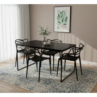 Imagem de Mesa de Jantar Industrial, Estrutura Metálica, Tampo MDF 120x80cm, com 4 Cadeiras Allegra Pretas (Mesa Preta)