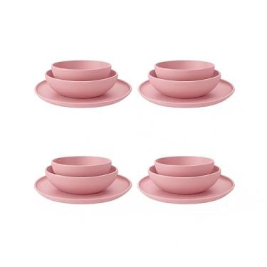 Imagem de Pratos de Jantar, Kit Conjunto 12 Pratos Colours Cinza Escuro Street, Perfeito para Qualquer Ocasião(Rosa Blush)