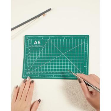 Imagem de Régua dupla face A5 Tapete de corte - 5 camadas verde rotatório artesanato réguas para costura, acolchoado e corte de precisão