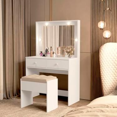 Imagem de Penteadeira Lívia com Led e Espelho + Banqueta Ideal para Maquiagem e Organização