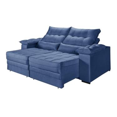 Imagem de Sofá Retrátil e Reclinavel Cancun 3 Lugares em Linho Braços Almofadados (AZUL)