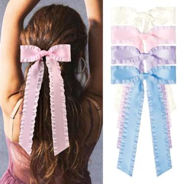 Imagem de 4 peças de prendedores de cabelo com fita de 12,7 cm para mulheres, grandes e sedosos, babados, cetim, alface, alface, laço e nó de cabelo, acessórios para presente