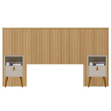 Imagem de Kit Cabeceira Casal 240cm Celine Com Mesa De Cabeceira 01 Gaveta Loreta L05 Carvalho - Lyam Decor