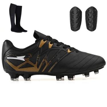 Imagem de Kit com Chuteira Trava Macia + Meião e Caneleira Adulto - Light, Branc