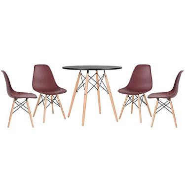 Imagem de Loft7, KIT - Mesa Eames 80 cm preto + 4 cadeiras Eames DSW marrom