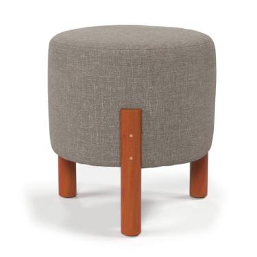 Imagem de Banqueta Baixa, Kit 2 Puff Sala Banquinho Banqueta Linho Pés Madeira Maciça(Linho Cinza)